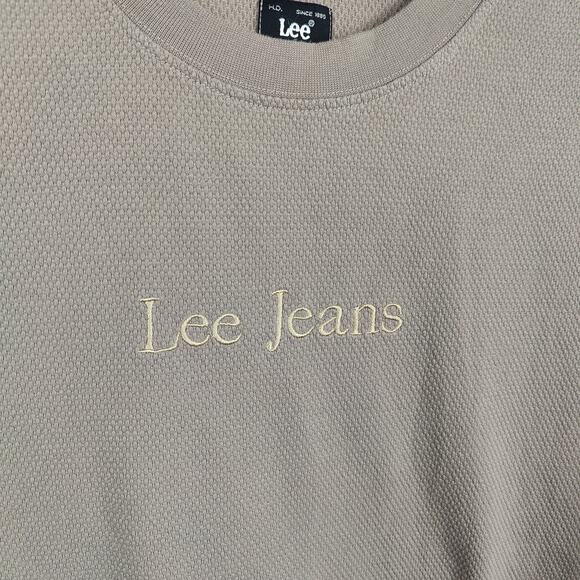 Vintage Y2K Lee Jeans Thermal Knit T-Shirt Mens XL Tan Taupe Waffle Embroidered - Picture 2 of 8